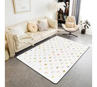 Homewish Tapis Salon 100x150cm Blanc Jaune Polka Dot, Tapis Chambre pour Garçons Hommes Adultes Colorful Mignon Round, Tapis Sol Modern Abstract Rainbow, Décoration D'Intérieur Kawaii Polka Dots