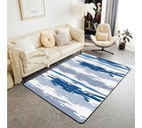 Homewish Tapis Salon 100x150cm Bleu Marin Moderne,Tapis Chambre Rayé Gris Abstrait,Tapis Sol pour L'Aquarelle Simple Minimaliste des Adolescents Adultes Peinture À l'huile Esthétique Géométrique