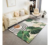 Homewish Tapis Salon 100x150cm Boho du Milieu du Siècle,Tapis Chambre Art Abstrait Simple,Tapis Sol Feuilles de Palmier Tropicales Minimalistes pour Filles Garçons Esthétique Bohême Moderne