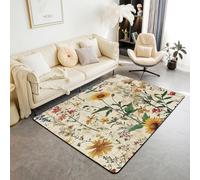 Homewish Tapis Salon 100x150cm Boho Fleur Florale,Tapis Chambre Neutre Botanique,Tapis Sol Adultes Adolescents Femmes Paysage Vintage Flor Sauvage,Décoration D'Intérieur Rétro Pays