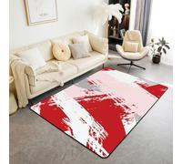 Homewish Tapis Salon 100x150cm Boho Rouge Abstrait | Tapis Chambre Antidérapant Roses Gris Blanc Coups de Pinceau Décoration D'Intérieur Graffiti Peinture à L'Huile -