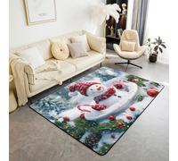 Homewish Tapis Salon 100x150cm Bonhomme de Neige Blanc, Tapis Chambre Vacances de Noël, Tapis Sol Joyeux Noël, Décoration D'Intérieur pour Garçons Filles Feuilles de Canne de Bonbons