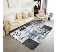 Homewish Tapis Salon 100x150cm Camping, Tapis Chambre pour Enfants Cerf Ours, Tapis Sol Rustique Buffalo Plaid, Décoration D'Intérieur Lodge Woodland Wildlife