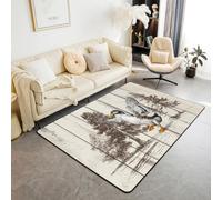 Homewish Tapis Salon 100x150cm Canard Sauvage Rustique,Tapis Chambre Cabine de Pays Drôle,Tapis Sol Garçons Chasseur d'animaux de Bois,Décoration D'Intérieur Impressions de Pattes en Bois Brun