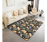 Homewish Tapis Salon 100x150cm Capibara Mignon, Tapis Chambre Animaux Adorables, Tapis Sol Fleurs, Décoration D'Intérieur pour Enfants Filles Garçons Adultes Branches Vertes