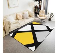 Homewish Tapis Salon 100x150cm Carré, Tapis Chambre Abstract Moderne, Tapis Sol Lignes Grises Jaunes Rayures, Décoration D'Intérieur Art Minimaliste Simple,Géométrique Contemporaine