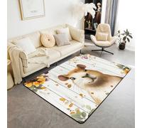 Homewish Tapis Salon 100x150cm Cartoon Capybara,Tapis Chambre Animaux Rongeurs Imprimer,Tapis Sol Enfants Filles Garçons Vintage Campagne Bois Planche,Décoration D'Intérieur Feuilles Florales