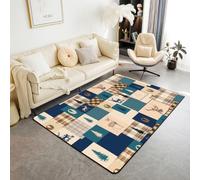 Homewish Tapis Salon 100x150cm Cerf Tapis Chambre Patchwork Tapis Sol Ferme Bois d'Élan Pins Décoration D'Intérieur Chasse Sabot de Cerf Animal Sauvage Rustique