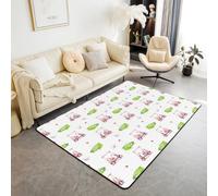 Homewish Tapis Salon 100x150cm Chariots de Golf,Tapis Chambre Boules,Tapis Sol Garçons Filles Boules de Golf Dessin Animé Motif,Décoration D'Intérieur Mignon Impression de Golf Rose