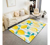 Homewish Tapis Salon 100x150cm Citron, Tapis Chambre Fruit Peinture À l'huile, Tapis Sol Bandes Géométriques, Décoration D'Intérieur Fruits Délicieux