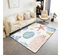 Homewish Tapis Salon 100x150cm Coral Shell Starfish, Tapis Chambre Peinture À l'huile Vie Marine, Tapis Sol Monde sous-Marin, Décoration D'Intérieur Animaux Marins
