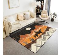 Homewish Tapis Salon 100x150cm Cowboy, Tapis Chambre Aztèque, Tapis Sol Orange Western Moon Cactus Desert Exotic Ethnic, Décoration D'Intérieur Garçons Hommes Enfants