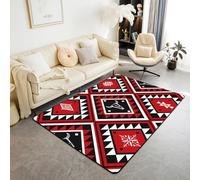 Homewish Tapis Salon 100x150cm Crâne de Taureau Tribal Sud-Ouest,Tapis Chambre,Tapis Sol Adolescents Rouge Noir Ethnique Bohème Ferme Ethnique Mexicaine Occidentale Diamant Géométrique