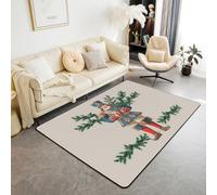 Homewish Tapis Salon 100x150cm Craquenoix de Noël,Tapis Chambre Branche Mignonne de Pin,Tapis Sol Filles Garçons Soldat de Dessins Animés Royal Guard Kawaii Joyeux Noël Décorations Intérieures