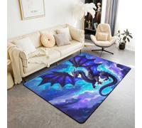 Homewish Tapis Salon 100x150cm Dragon,Tapis Chambre Bleu Violet Starry Sky,Tapis Sol Enfants Adolescents 3D Animal Printed Monster Theme,Décoration D'Intérieur Aesthetic Aurora