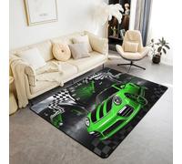 Homewish Tapis Salon 100x150cm Drapeau de Course,Tapis Chambre Voiture À Thème Raing,Tapis Sol Garçons Filles Noir Blanc À Échecs Tableau de Bord de Vitesse Verte Sport Extrême Frais
