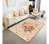 Homewish Tapis Salon 100x150cm Enfants Cartoon Capybara,Tapis Chambre Décor de Capybara,Tapis Sol Animaux Rongeur Mignon,Décoration D'Intérieur Cœur d'amour Rose Orange de Pastèque