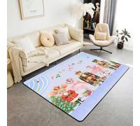 Homewish Tapis Salon 100x150cm Enfants Casse-Noix,Tapis Chambre Adolescent Fille Bleu Noël,Tapis Sol Enfants Adultes Princesse Rose Ballet,Décoration D'Intérieur Étoiles Carousel Soldat Noël Pin Tree