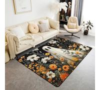 Homewish Tapis Salon 100x150cm Fantôme d'halloween, Tapis Chambre Boho Daisy Floral Gothic, Tapis Sol Fleurs D'Aquarelle Ombres Foncées, Décoration D'Intérieur Silhouette Blanche