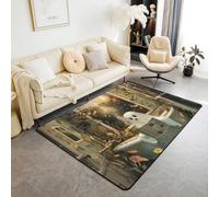 Homewish Tapis Salon 100x150cm Fantôme Drôle d'halloween,Tapis Chambre Gothique Vintage,Tapis Sol Fantôme Fantaisiste de L'Humour de Lecture du Journal,Décor D'Intérieur Papillon de Fleurs Botaniques