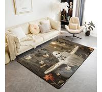 Homewish Tapis Salon 100x150cm Fantôme Drôle d'halloween,Tapis Chambre Papillon de Feuilles Botaniques,Tapis Sol Fantôme Fantaisiste de L'Humour de Lecture du Journal Gothique Vintage