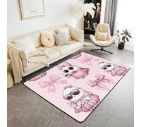 Homewish Tapis Salon 100x150cm Fantômes Drôles, Tapis Chambre Bowknot Fantôme Kawaii, Tapis Sol Coquette de Cravate Rose, Décoration D'Intérieur Décor d'halloween de Princesse Rêveuse