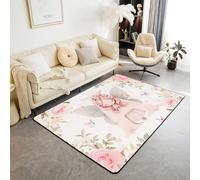 Homewish Tapis Salon 100x150cm Fée de Rêve Rose, Tapis Chambre Princesse Lettre Initiale A, Tapis Sol Impression de Fleur de Papillon de Fée, Décoration D'Intérieur Rose Florale Romantique