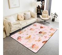 Homewish Tapis Salon 100x150cm Fée Rose, Tapis Chambre Papillon Floral Mignon, Tapis Sol pour Filles Fées Fleurs de Jardin, Décoration D'Intérieur Princesse de Fleur Esthétique