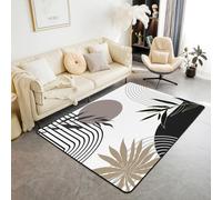 Homewish Tapis Salon 100x150cm Feuilles Géométriques,Tapis Chambre pour Enfants Adolescents Adultes Mi-Siècle Noir Gris,Tapis Sol Art Moderne Abstrait,Décoration D'Intérieur Minimaliste Simple