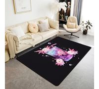 Homewish Tapis Salon 100x150cm Filles Axolotl Mignonnes,Tapis Chambre Salamandre Mexicaine,Tapis Sol Enfants Adulte Kawaii Océan Animal Faune,Décoration D'Intérieur Bubble Boba Boisson Noir