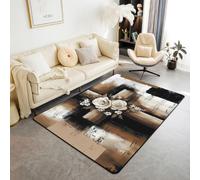 Homewish Tapis Salon 100x150cm Floral Marron Noir Hâlé | Décoration D'Intérieur Peinture à l'Huile Moderne Rose Art Mi-Siècle Boho - Géométrique Minimaliste