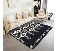 Homewish Tapis Salon 100x150cm Garçons Aztèques du Sud-Ouest, Tapis Chambre Rustique Occidental, Tapis Sol Ethnique Autochtone, Décoration D'Intérieur Hommes Femmes Adolescents Boho Farmhouse Noir