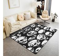 Homewish Tapis Salon 100x150cm Garçons Crâne Noir, Tapis Chambre Crâne de Squelette d'halloween, Tapis Sol Skelette Gothique, Décoration D'Intérieur Thème de Terreur Gothique Noir
