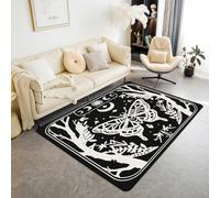 Homewish Tapis Salon 100x150cm Garçons Goth Moth, Tapis Chambre Horreur d'halloween, Tapis Sol Papillon Gothique, Décoration D'Intérieur Soleil et Lune Gothique Thème de Terreur Rétro Noir