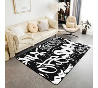 Homewish Tapis Salon 100x150cm Graffiti Noir et Blanc,Tapis Chambre Minimalistes Géométrique Abstraite,Tapis Sol Enfants Adolescents Adultes Esthétique Art Contemporain Boho Moderne