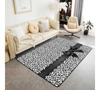 Homewish Tapis Salon 100x150cm Guépard Nœud Papillon | Tapis Chambre Antidérapant Blanc Imprimé Léopard Décoration D'Intérieur Coquette Sauvage Safari Peau -