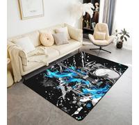 Homewish Tapis Salon 100x150cm Guitare Bleue,Tapis Chambre Modèle de Kit de Tambour,Tapis Sol Musique Pop Rock Moderne,Décoration D'Intérieur Enfants Garçons Filles Amateurs de Musique Roll