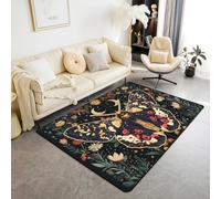 Homewish Tapis Salon 100x150cm Halloween Boho Moth, Tapis Chambre Nature Gothique, Tapis Sol Boho Exotique Vintage Floral Noir, Décoration D'Intérieur Ciel Étoilé