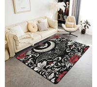 Homewish Tapis Salon 100x150cm Halloween Chauve-Souris,Tapis Chambre Thème de Terreur Gothique Effrayant,Tapis Sol pour Garçons Feuilles de Fleurs Exotiques,Décoration D'Intérieur Vintage Floral Noir