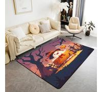 Homewish Tapis Salon 100x150cm Halloween,Tapis Chambre Mignon Ghost Bow,Tapis Sol Décor d'halloween Effrayant,Décoration D'Intérieur Lanterne de Citrouille Gothique du Cimetière de Dessins Animés