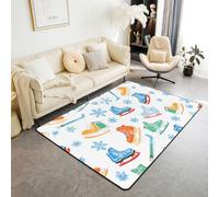 Homewish Tapis Salon 100x150cm Hockey sur Glace,Tapis Chambre Puck Sports,Tapis Sol Garçons Enfants Adultes Jeux de Balle D'Événement d'hiver Patinages sur Glace Bâtons de Hockey Flocons de Neige