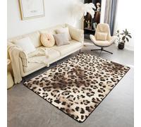 Homewish Tapis Salon 100x150cm Impression de Léopard, Tapis Chambre Gépard, Tapis Sol pour Filles Garçons Safari Animal Sauvage Jungle Ombre Cuir de Vache, Décoration D'Intérieur Marron Beige