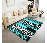 Homewish Tapis Salon 100x150cm Imprimé Guépard Sarcelle Tapis Chambre imprimé zèbre léopard Tapis Sol Patchwork à Rayures Verticales Décoration D'Intérieur Texture Peau d'animal Safari