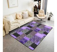 Homewish Tapis Salon 100x150cm imprimé zèbre guépard Tapis Chambre imprimé léopard Mode Tapis Sol Carré géométrique Patchwork Violet Décoration D'Intérieur Animal Sauvage