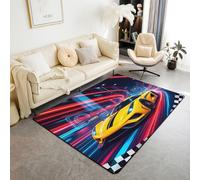Homewish Tapis Salon 100x150cm Jeux Garçons,Tapis Chambre Voiture de Course,Tapis Sol Enfants Garçons Adolescents Sports Extrêmes Le Tableau de Bord de Néon Voitures de Course Jaunes City Night View