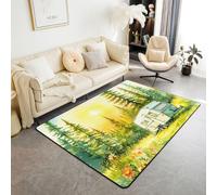Homewish Tapis Salon 100x150cm Joyeux Camping Tapis Chambre Camping-Car Rustique Forêt de Pins Fleurs Boho Tapis Sol Pin Fleur Campagnard Bohémien Décoration D'Intérieur Roulotte Glamping Joyeuse