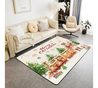 Homewish Tapis Salon 100x150cm Joyeux Noël, Tapis Chambre Joli Casse-Noix, Tapis Sol Garçons Filles Noël Vintage Farmhouse, Décoration D'Intérieur Jaune Kawaii Gingerbread Man