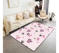 Homewish Tapis Salon 100x150cm Léopard Rose Tapis Chambre Nœuds Papillon Cœurs d'amour Tapis Sol Fruit Cerise Rose Décoration D'Intérieur Nœud Fruit Kawaii
