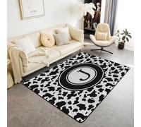 Homewish Tapis Salon 100x150cm Léopard Tapis Chambre Lettre Initiale Circulaire J Tapis Sol Monogramme Guépard Noir Argenté Décoration D'Intérieur Esthétique Mode Personnalisée