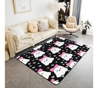 Homewish Tapis Salon 100x150cm Les Fantômes de Kawaii,Tapis Chambre Fantôme de Bowknot Rose,Tapis Sol Enfants Adolescents Halloween Exotique Effrayant,Décoration D'Intérieur en Forme de Cœur d'amour